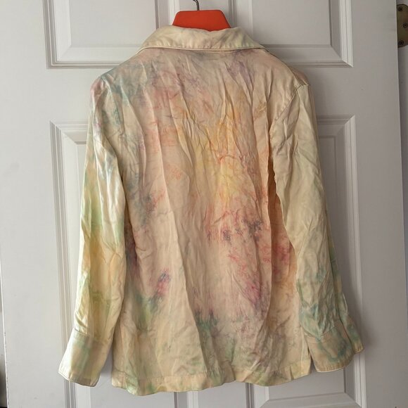 NWT Sleeper Silk Satin Pajama Set Tie Dye Yellow Mimosa Party Loungewear XS - Picture 4 of 10